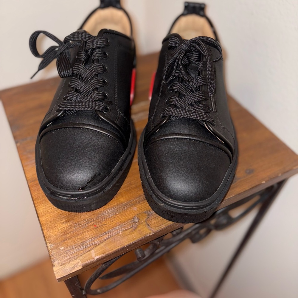 Christian Louboutin Black Leather Sneakers with Red Heel Accent
